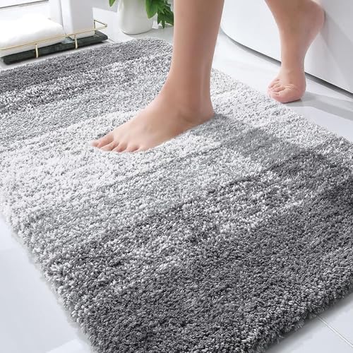 OLANLY Extra Soft Absorbent Microfiber Bath Mat 30x20 Grey Non-Slip