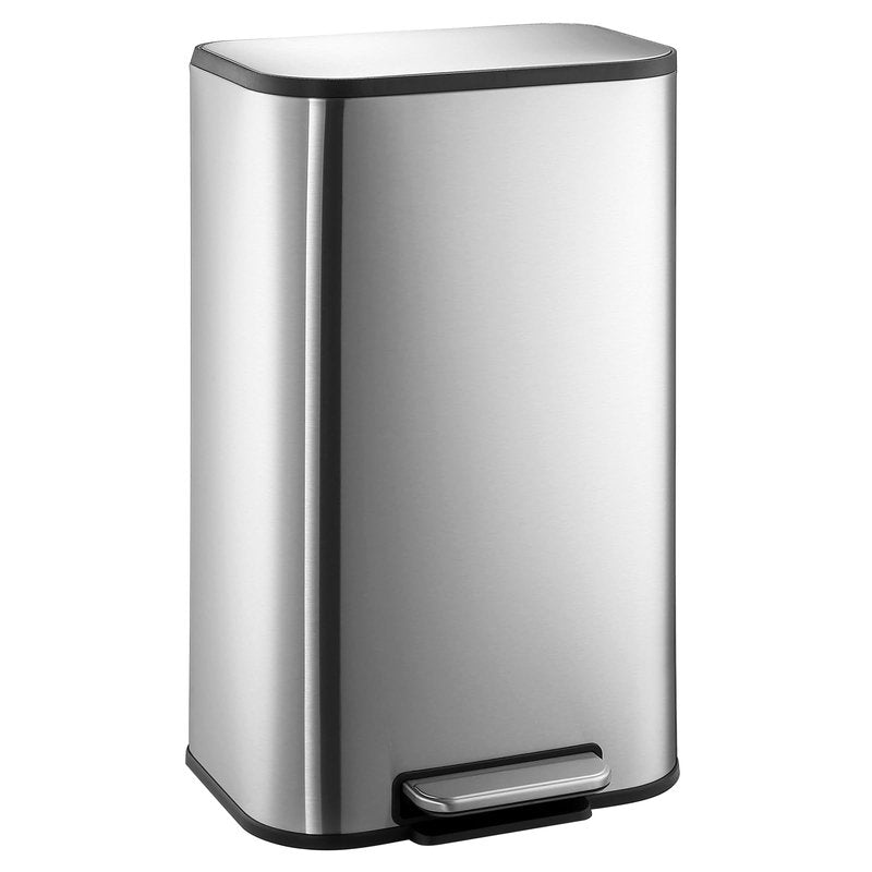 GlowSol Kitchen Trash Can with Lid, 8 Gallon Stainless Steel Garbage Can, Rectangular Step On Waste Bin with Foot Pedal & Inner Bucket, Quiet Close, for Kitchen Office