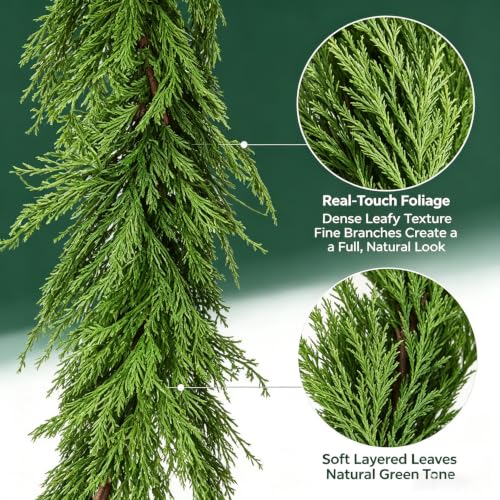 6ft Artificial Cedar Garland - Faux Evergreen Holiday Decor for Indoor & Outdoor