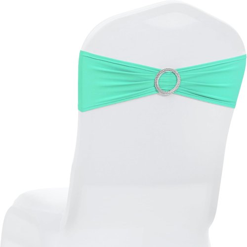 MDS Spandex Chair Sashes - Pack of 125 Universal Elastic Stretch Bands with Buckle Slider - Sea Green