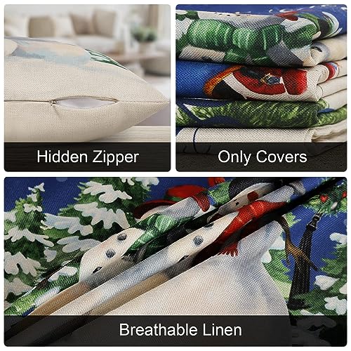 Blue Christmas Throw Pillow Covers Set of 4 20x20 Inches Holiday Cushion Decor
