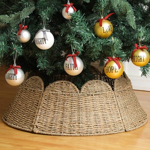 24-Inch Woven Rattan Christmas Tree Collar Farmhouse Style