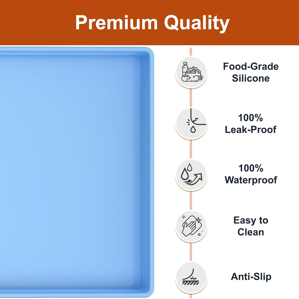 Ukeetap Extra Thick Waterproof Silicone Mat - Raised Edge, 34" x 22" for Kitchen & Bathroom Protection | Blue