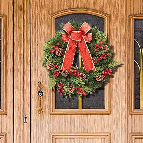 Christmas Wreath 16 Inches, with Metal Hanger, Pre-Lit Artificial