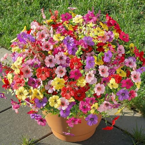 24 Bundles UV Resistant Outdoor Artificial Flowers - Faux Silk Violet & Lavender