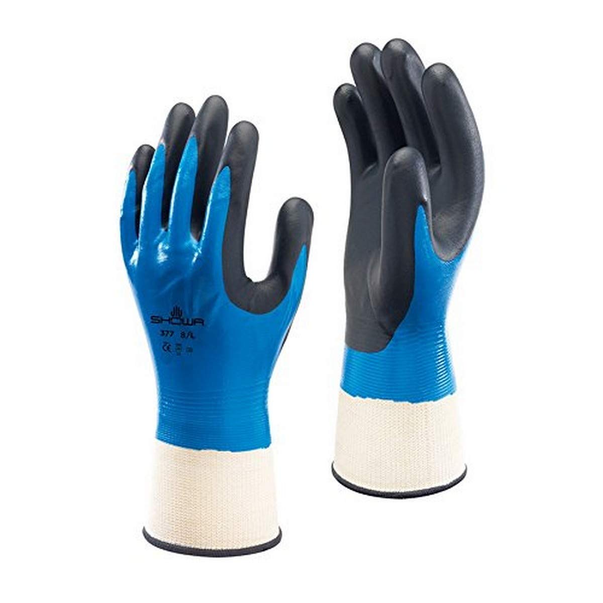 Showa Best 377-07 SHOWA 377 Foam Nitrile Fully Coated Gloves, 9, Black, Medium (Pack of 12)