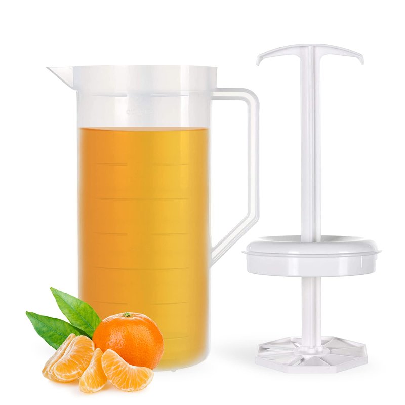 JBK Pottery 2-Quart White Mixing Pitcher with Plunger – BPA-Free Plastic Pitcher for Juice, Milk, Shakes, Tea & More – Dishwasher-Safe, Spill-Proof Lid, Set of 3