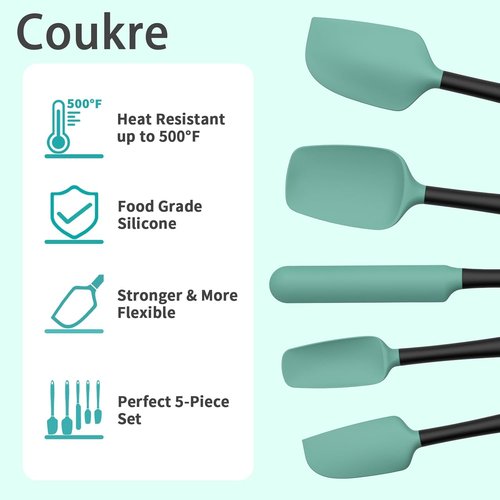 Coukre Silicone Spatula Set - High Temperature Resistant, Food Grade, Dishwasher Safe | Aqua Green, 5-Piece Set