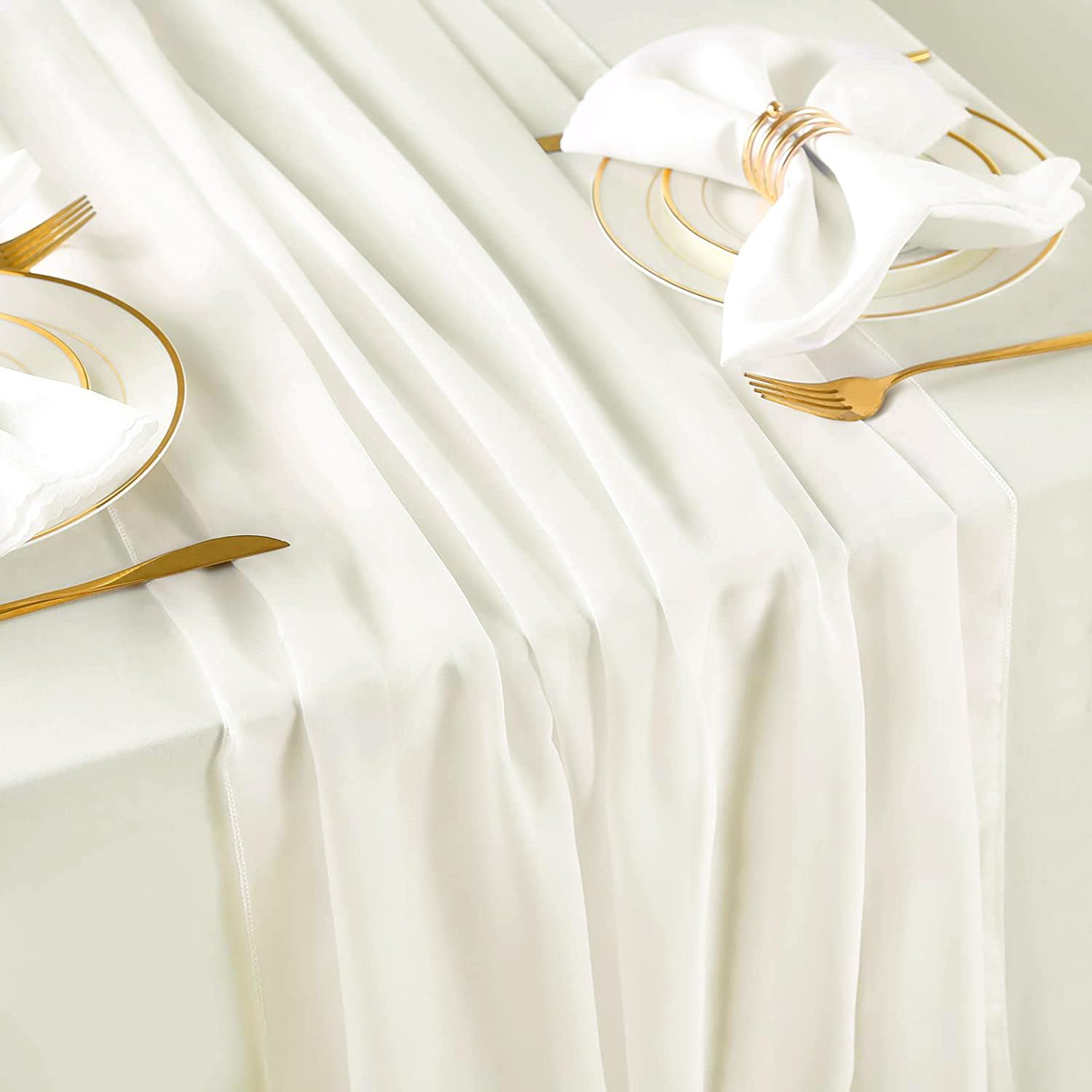 MDS Pack of 10 | Ivory | 10ft Chiffon Table Runner 29x120 Inches Long Romantic Rustic Sheer Gauze Runner for Wedding Bridal Shower Birthday Banquets Engagement Spring Easter Boho Decorations