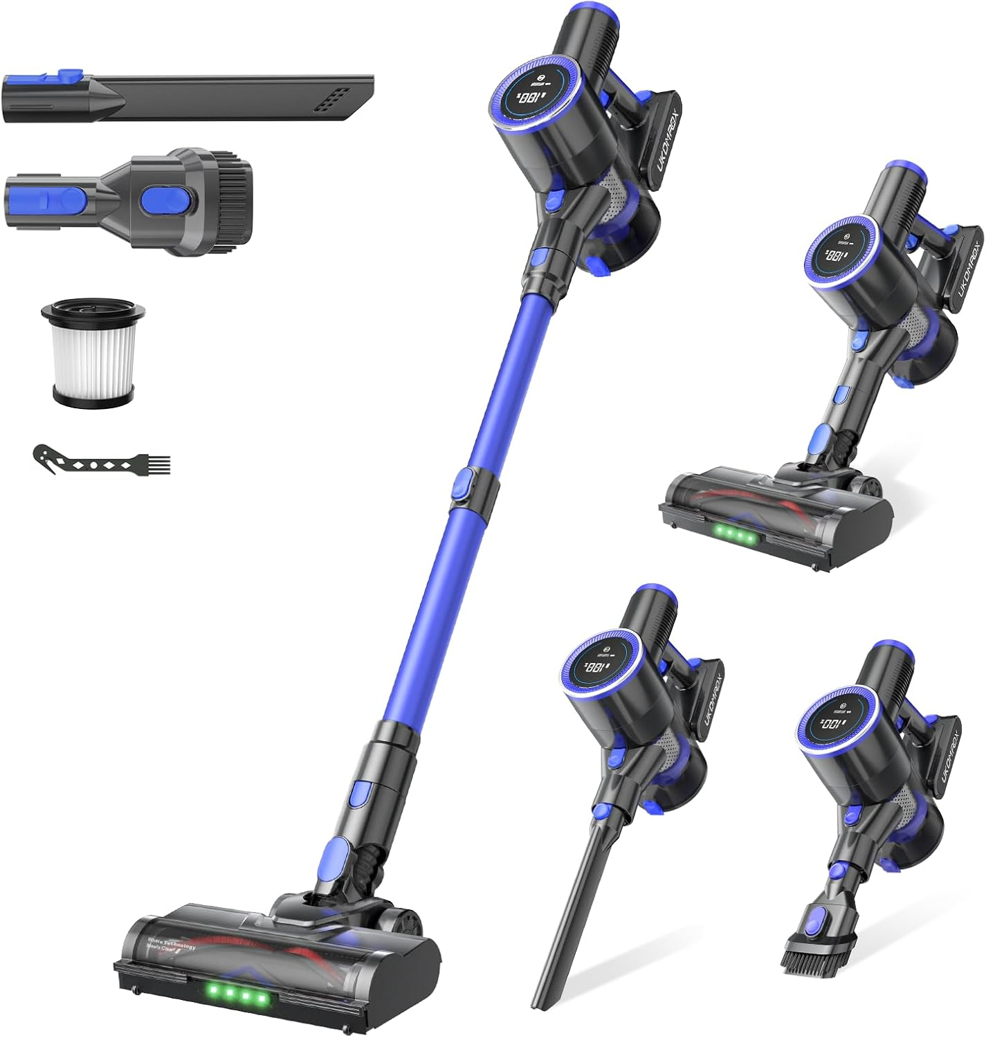Skiennix Cordless Vacuum Cleaner - 550W, 50KPa Suction, 45 Minutes Runtime | Self-Standing, Anti-Tangle Brush, LED Display for Hardwood, Carpet, Pet Hair