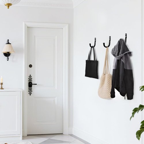 KURUI Heavy Duty Metal Wall Hooks - 6-Pack Garage Organization Hooks for Tools & Bags | Black Utility J Hooks