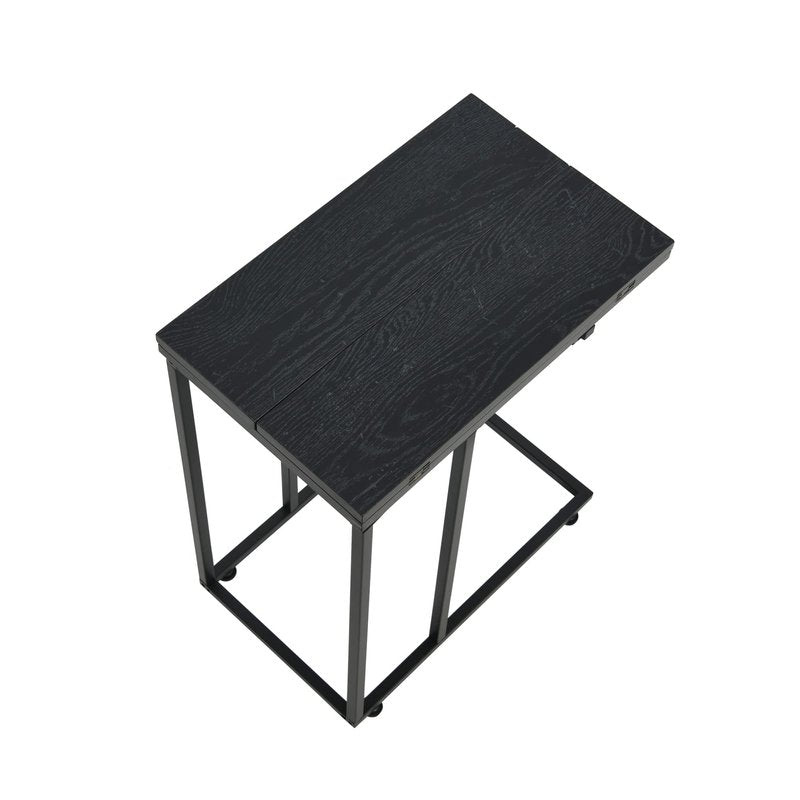 Household Essentials Jamestown Extendable C-Shaped for Accessiblity Side End Table Black Oak Wood Grain and Black Metal