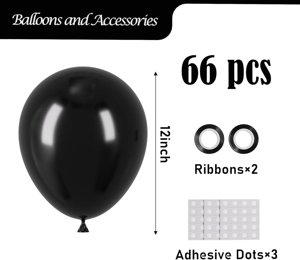Voircoloria Black Balloons - 12-Inch Latex Balloons | 66-Pack for Graduation, Weddings & Parties