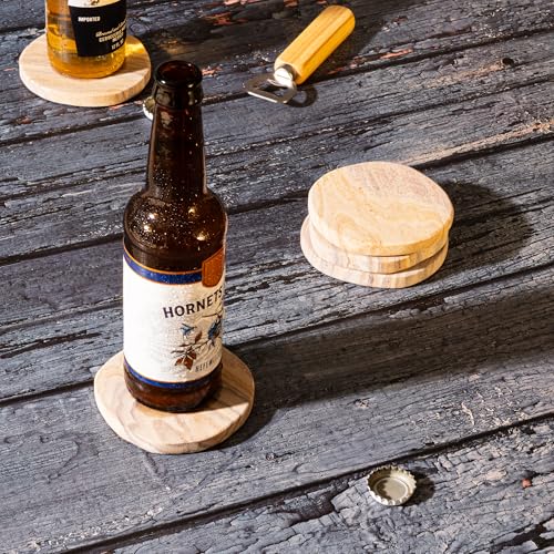Cork & Mill Set of 6 Absorbent Sandstone Coasters for Drinks - Rustic Natural Design