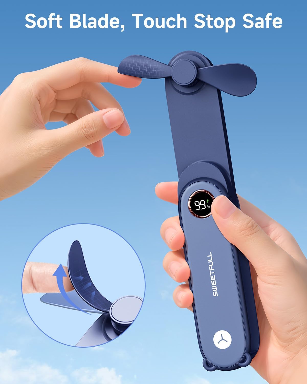 Sweetfull Portable Handheld Mini Fan - 3-in-1 USB Rechargeable Fan & Flashlight for Travel | Cute Pocket Size