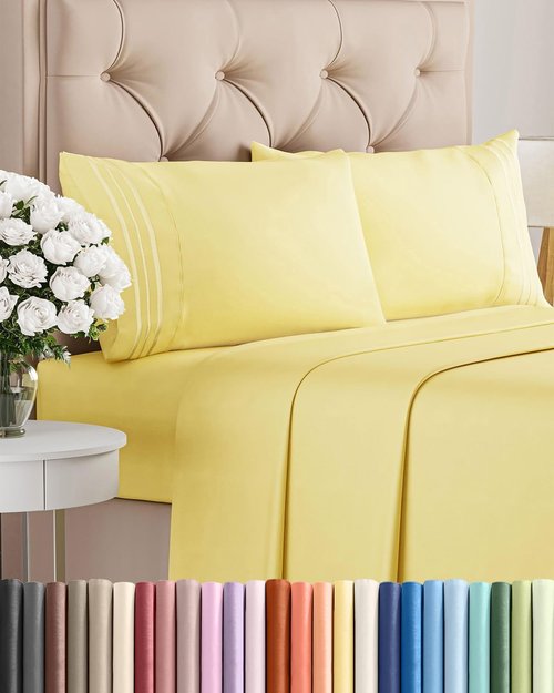 King Size 4 Piece Sheet Set - Ultra-Soft Cooling Bed Sheets | Hotel Luxury Bedding - Deep Pockets - Yellow