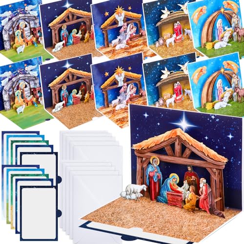 Cholemy 10 Pcs Nativity Christmas Pop Up Cards Religious Holiday Greeting Set