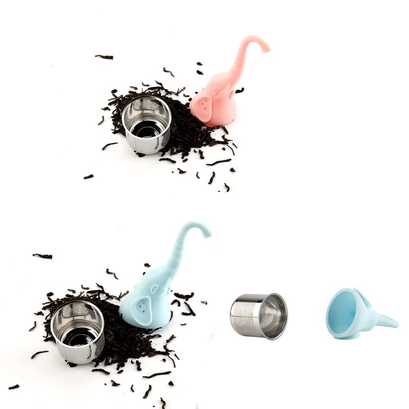 JANKOW 2Pcs Tea Filter Strainer, Elephant Handle Tea Infuser, Blue and Pink