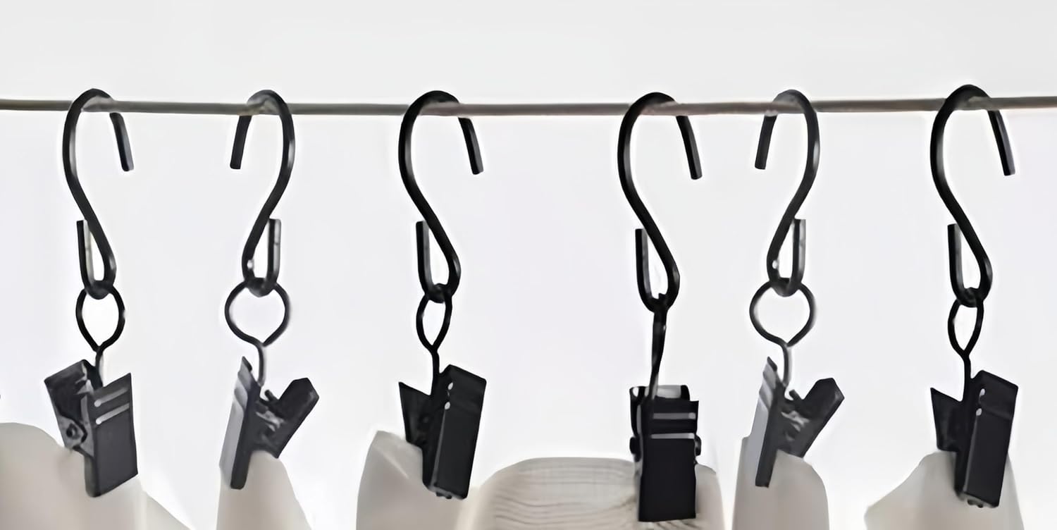 Stainless Steel S Hooks - Versatile Curtain Clips for Hanging Lights & Decorations | 2.4 Inch, Black, 40 Pcs