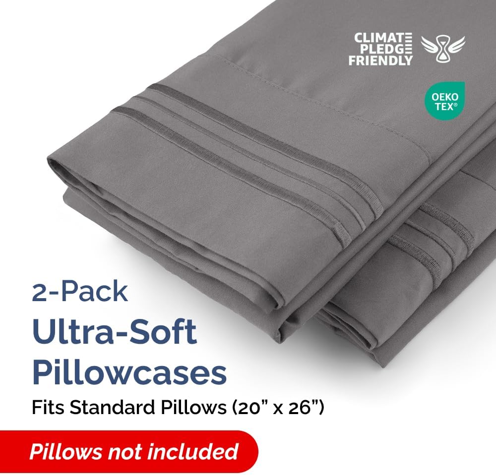 Standard Pillow Cases by Skiennix - Ultra-Soft Hotel Quality - Comfy, Wrinkle-Free, Stain & Fade Resistant - Dark Grey, Set of 2