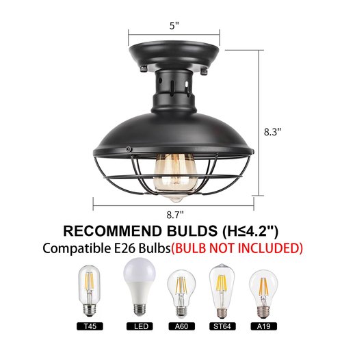 FRIDEKO HOME 3 Pack Flush Mount Ceiling Light Industrial Farmhouse Ceiling Light Fixture Rustic Copper Metal Cage Flush Mount Light Fixture E26 Base for Hallway Foyer Kitchen Porch Black