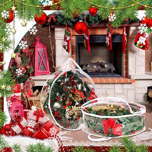 Clear Christmas Wreath Storage Container 24 Inch 4 Pack Xmas Bag