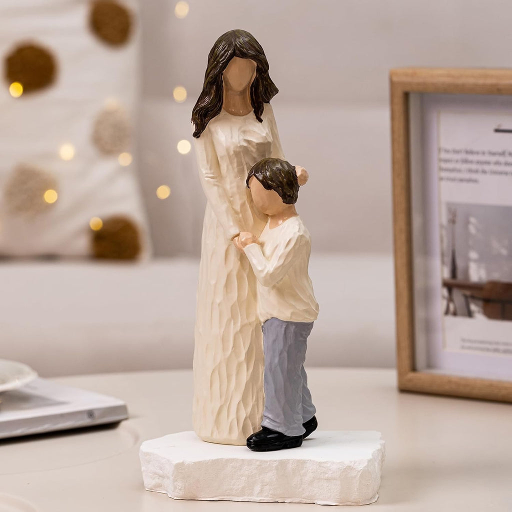 Regine Switzerland Mother and Son Figurines - Hand-Painted Family Sculpture Gift | 9.5" H for Birthdays, Christmas, Mother's Day