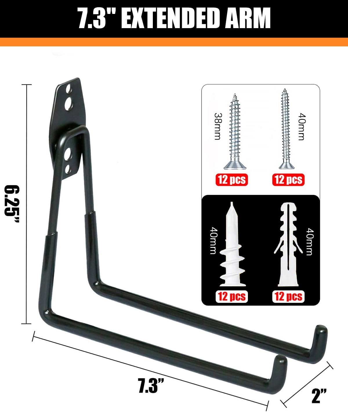 WMK Heavy Duty Garage Hooks - 6 Pack Wall Mount Storage for Bikes, Ladders & Tools | 100LB Capacity, PVC Coated (Black)