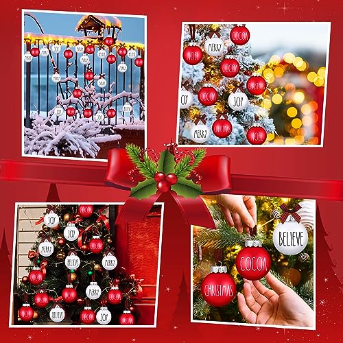 Liliful 12 Pcs Christmas Ball Ornaments with Buffalo Plaid Bow 2.36 Inches (6 Styles, 2 Each)