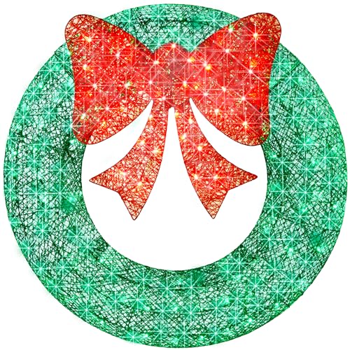 36in Pre-Lit Outdoor Christmas Wreath with 120 LED Lights & Red/Green Bow - Weatherproof Holiday Decor