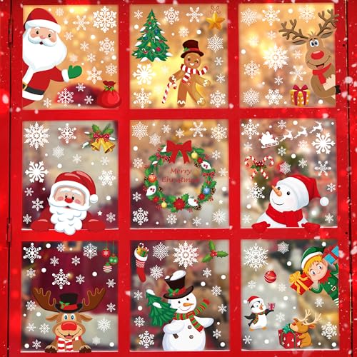 186 PCS Christmas Window Clings - Santa, Snowman & Snowflakes