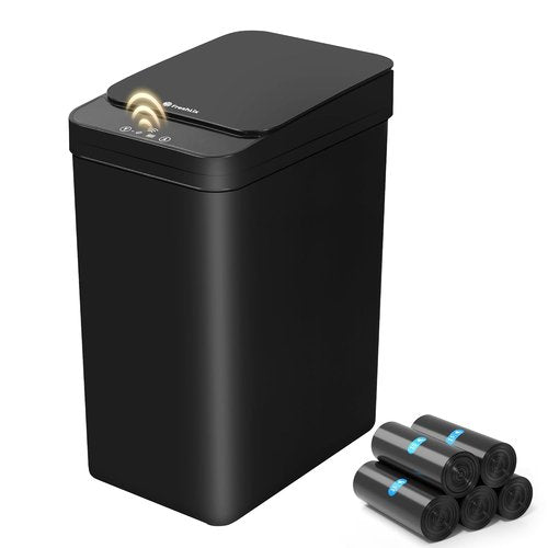 FRESHLIX Automatic Motion Sensor Bathroom Trash Can - 2.6 Gallon Touchless Waterproof Bin | Black