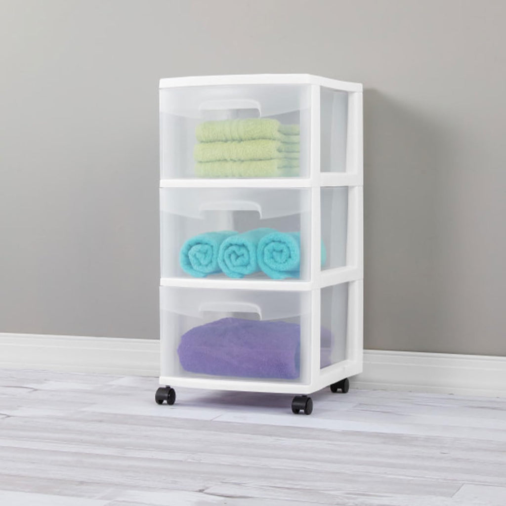 Sterilite 3-Drawer Rolling Storage Organizer - Versatile Plastic Bin Cart for Closet Organization | White