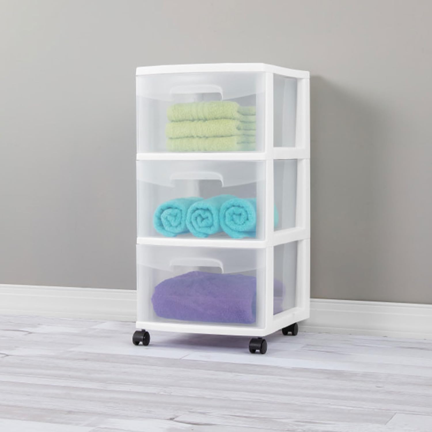 Sterilite 3-Drawer Rolling Storage Organizer - Versatile Plastic Bin Cart for Closet Organization | White