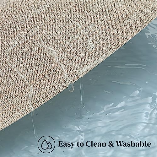 Beige Woven Vinyl Placemats Set of 4 - Non-Slip Heat-Resistant Table Mats