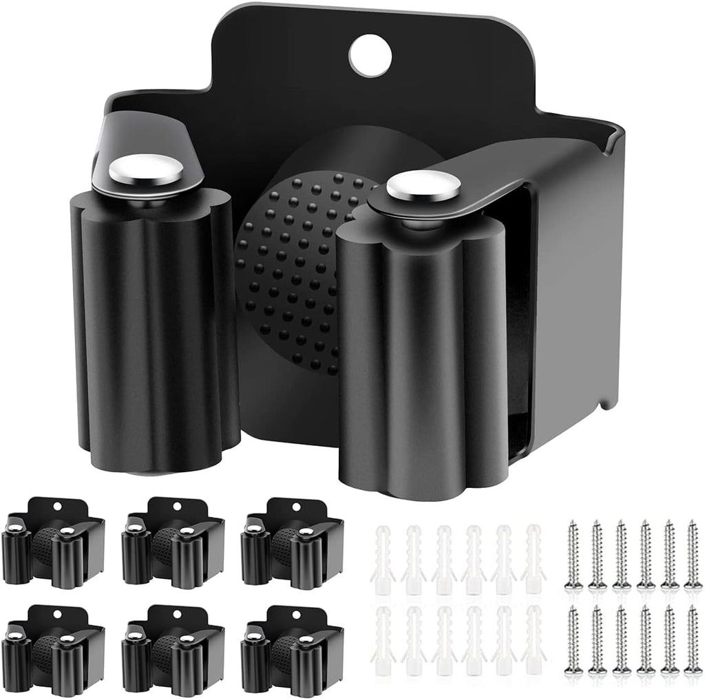 Verdenu Broom Holder - Stainless Steel Command Rack for Home & Garage Storage | 6 Pack, Black