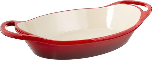 Lodge Enameled Cast Iron Oval Casserole - 2 Quart Capacity - Dual Handles, Oven Safe to 500°F - Red