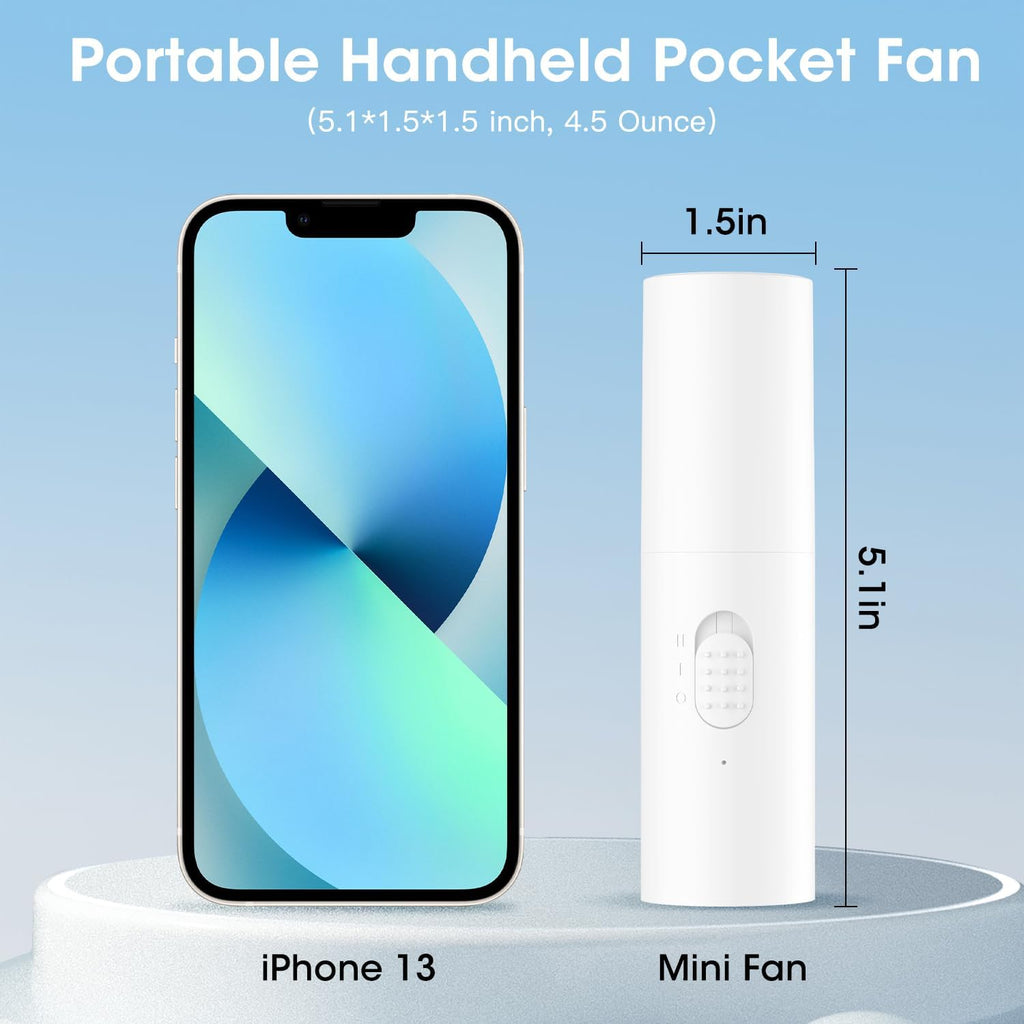 OLV Handheld Mini Fan - Portable Rechargeable 3000mAh Battery | 22+ Hours Runtime - White