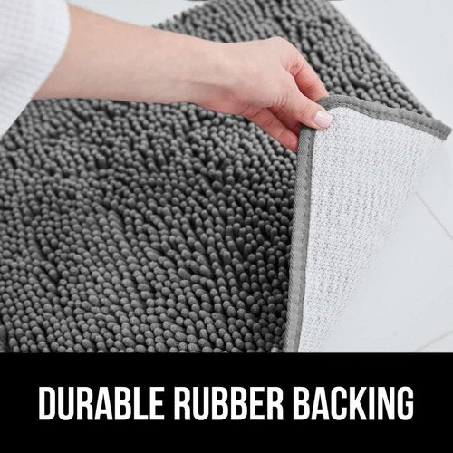 GORILLA GRIP Chenille Bath Rug Set - Gray Bath Rug (24x17) & Toilet Lid Cover (17.5x15) - Machine Washable