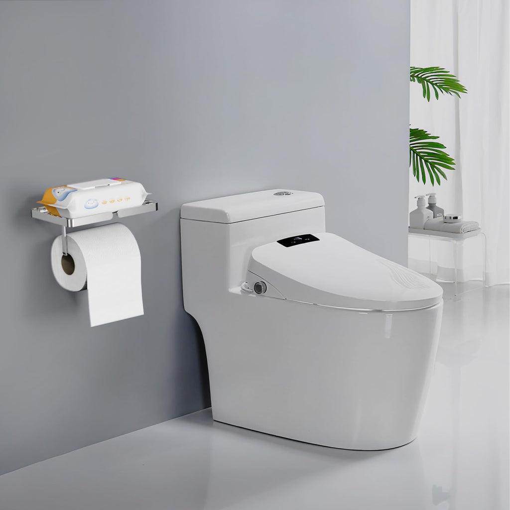 Skiennix Toilet Paper Holder - Self-Adhesive, Rustproof Stainless Steel with Wipes Holder | No Drilling Required