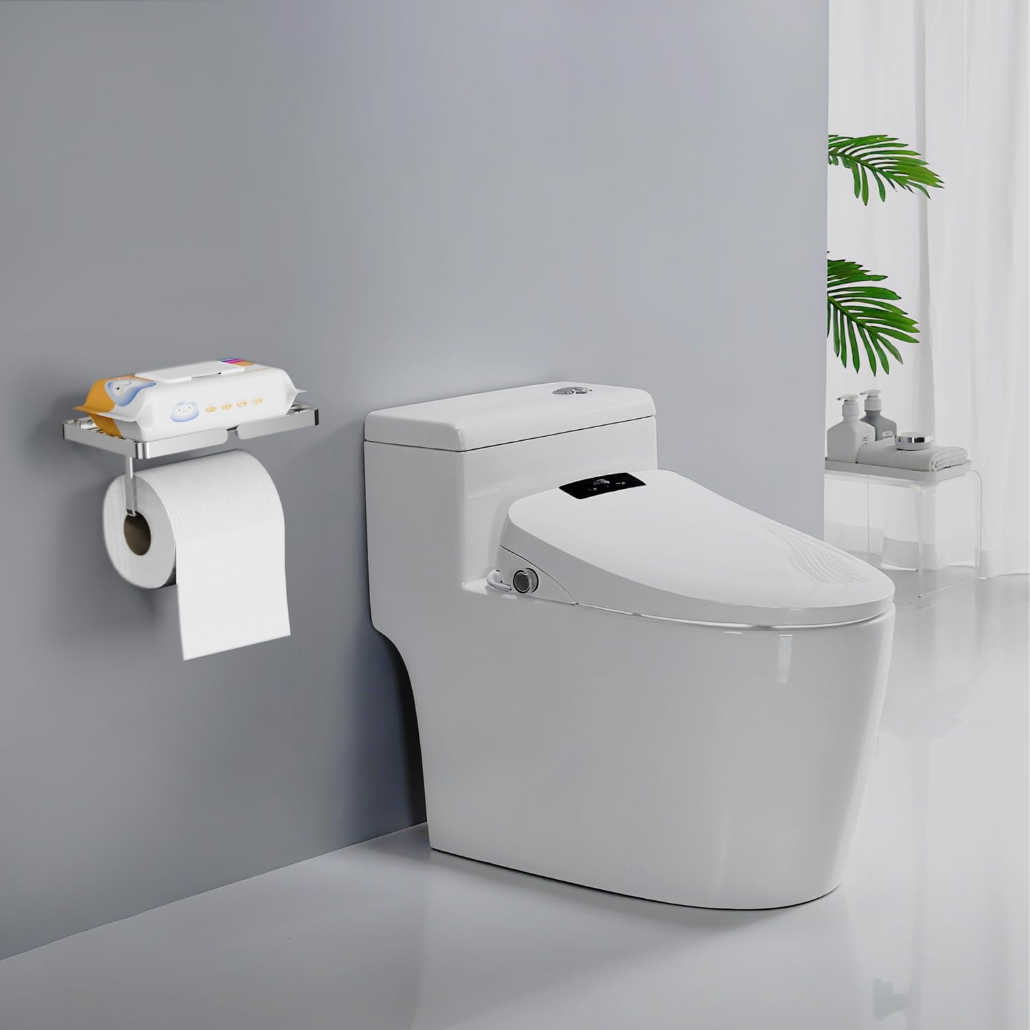 Skiennix Toilet Paper Holder - Self-Adhesive, Rustproof Stainless Steel with Wipes Holder | No Drilling Required