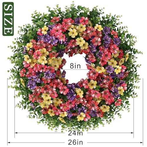 26-Inch Artificial Eucalyptus & Morning Glory Wreath for Front Door