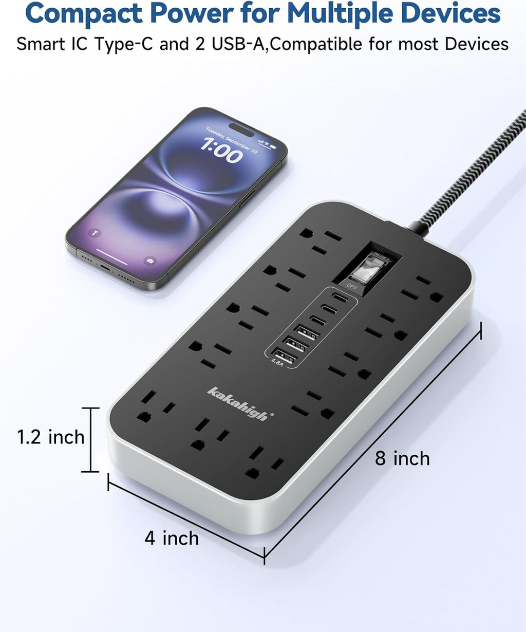 Skiennix Extension Cord with USB Ports - 5 FT Power Strip, 11 AC Outlets & 6 USB Ports for Home & Office