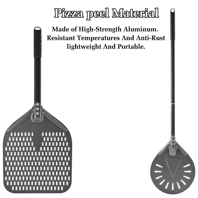 Newmeto 12 Inch + 9 Inch Perforated Pizza Peel Set, Pizza Turning Peel with Metal Handle, Pizza Spatula Paddle for Homemade Pizza Oven Accessories