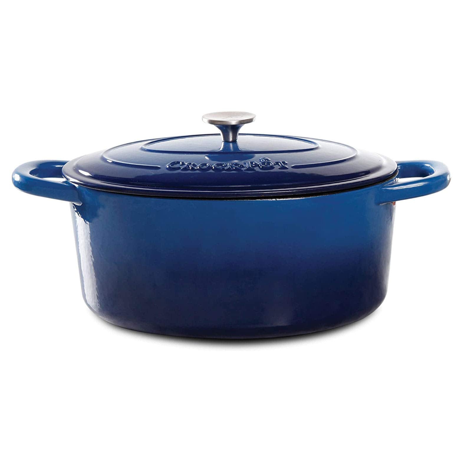 Crock Pot Artisan 7-Quart Oval Enameled Cast Iron Dutch Oven – Sapphire Blue, Heavy-Duty Cookware for Slow Cooking, Roasting, Baking with Lid