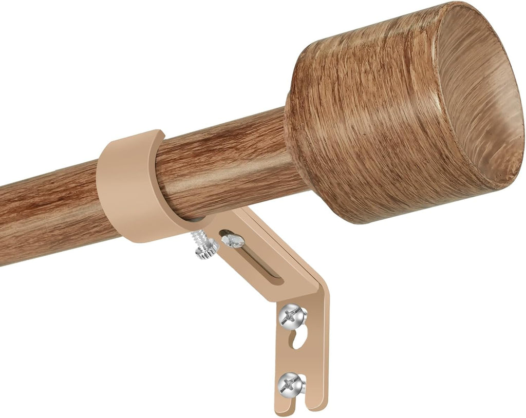Skiennix 1” Diameter Adjustable Curtain Rods - Heavy Duty Matte Wood Grain | Fits 30-84 Inch Windows (2 Pack)