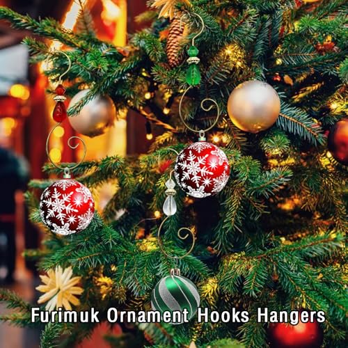 Furimuk 20 Pcs Christmas Ornament Hooks with Crystals - Red & Green, 3-Inch Stainless Steel Hangers