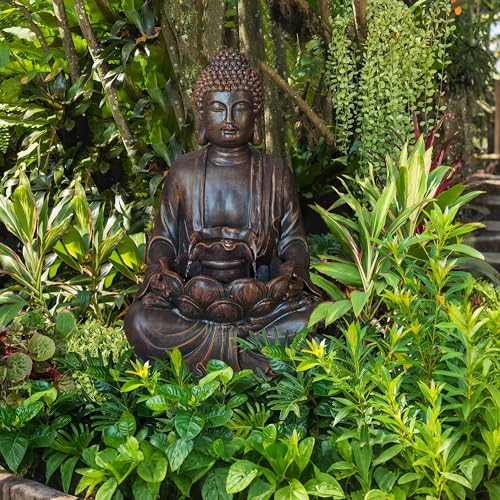 Zen Buddha Water Fountain with LED Lights - 23-Inch Indoor Outdoor Decor