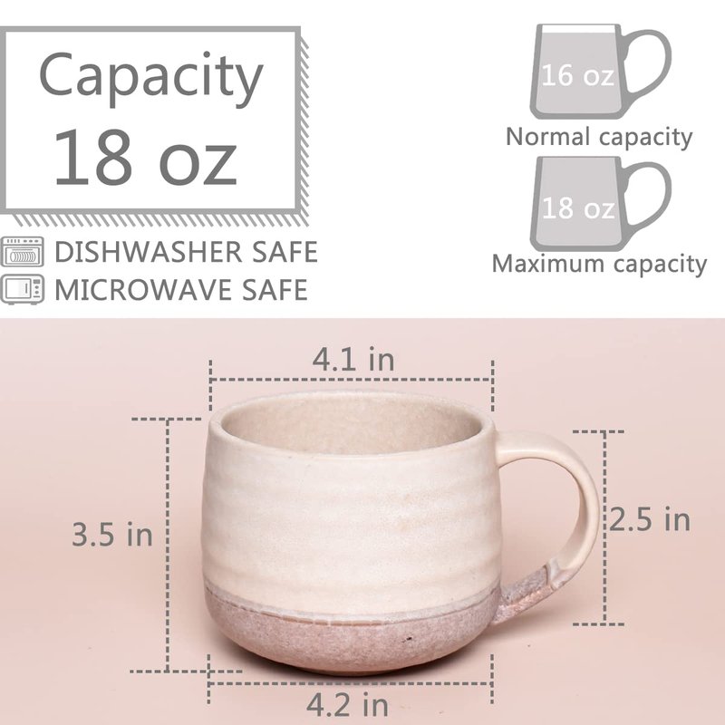 Bosmarlin Ceramic Large Latte Coffee Mug Set of 2 for Latte, Cappuccino, 18 Oz, Dishwasher and Microwave Safe (Pink&Grey, 2)