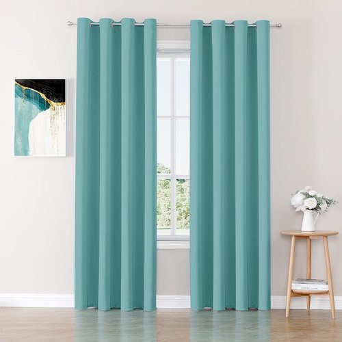 ChrisDowa Blackout Curtains - Thermal Insulated Room Darkening Panels, Aqua, 52 x 102 Inches - 2-Panel Set